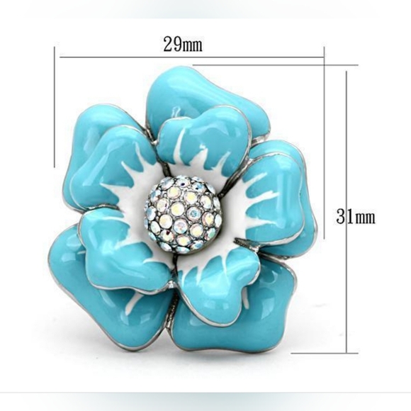 NWT Size 8 Luxe Jewelry Designs Stainless Steel Flower Ring w Aurora B Crystals - Picture 4 of 5